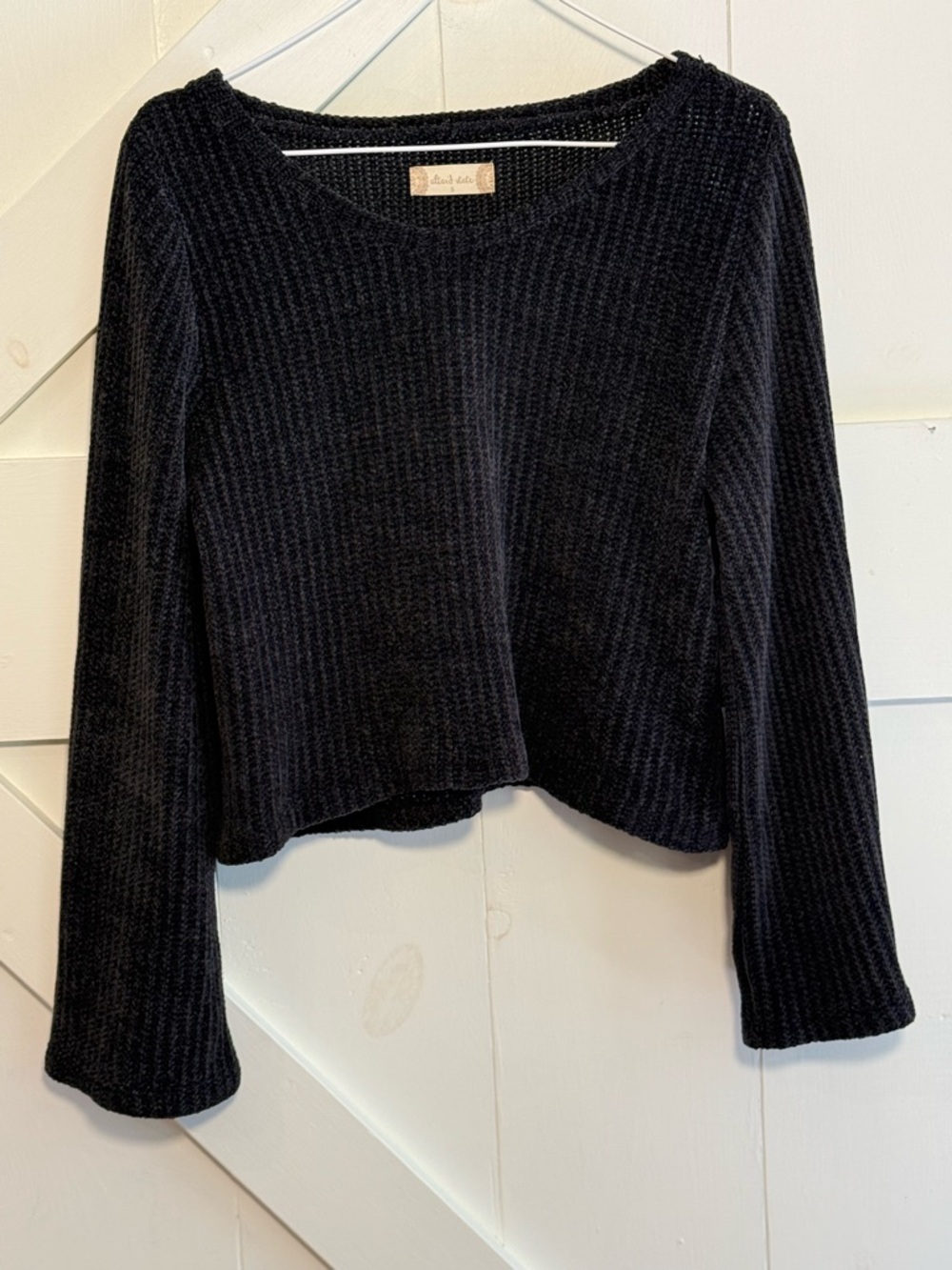 Altar’d State Black Ribbed Cropped Sweater Bell Sleeve Small